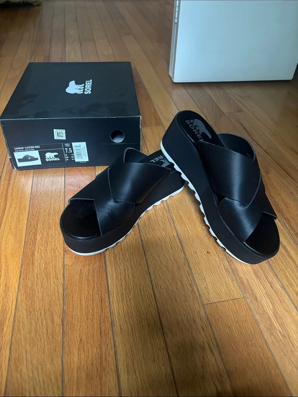 Sorel Women’s Black Platform Crossover Slide Sandals